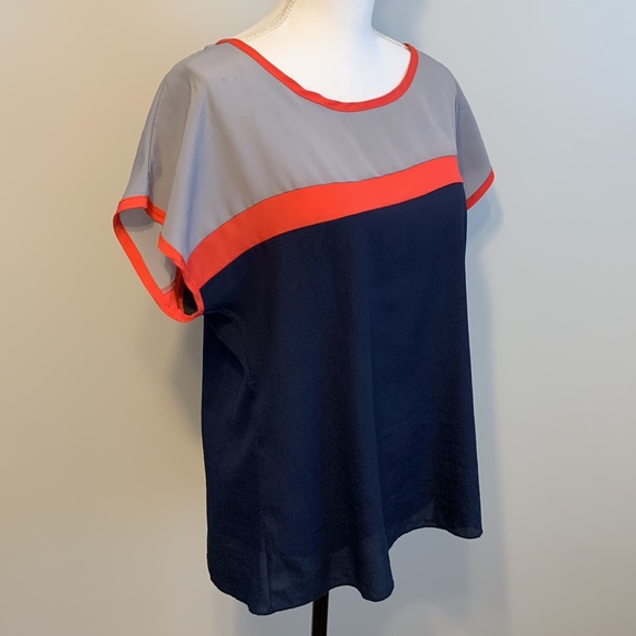 Tops: Flats & Heels, color block, Navy, Grey & Orange, Large - Picture 2 of 7